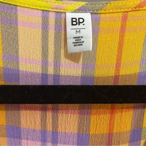 BP Yellow Orange Purple Tartan Plaid Front Tie Crop Top Medium - Picture 13 of 13